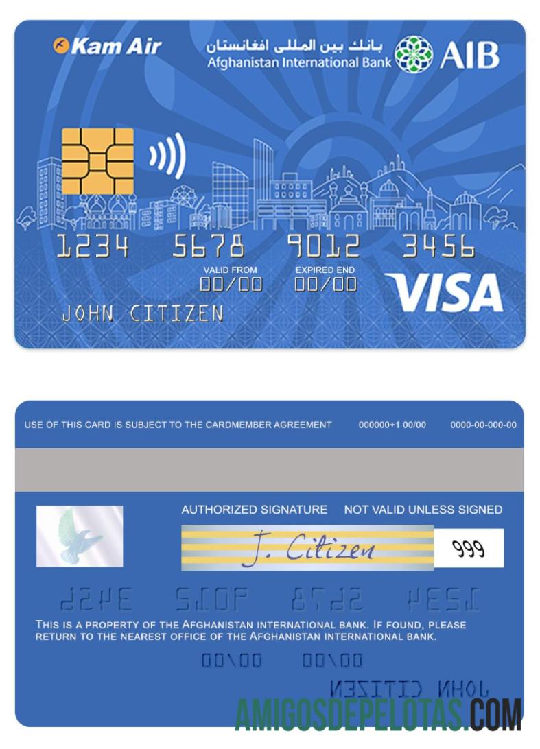 Cartão Visa do Banco Internacional do Afeganistão amostra